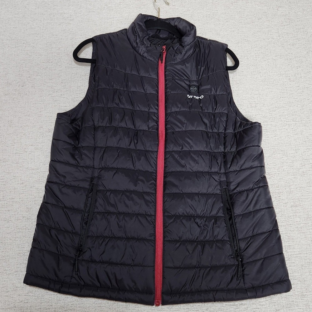 Ororo Heated Puffer Vest Women L Black Red Zip Quilted Light WVOMBT1110404378
